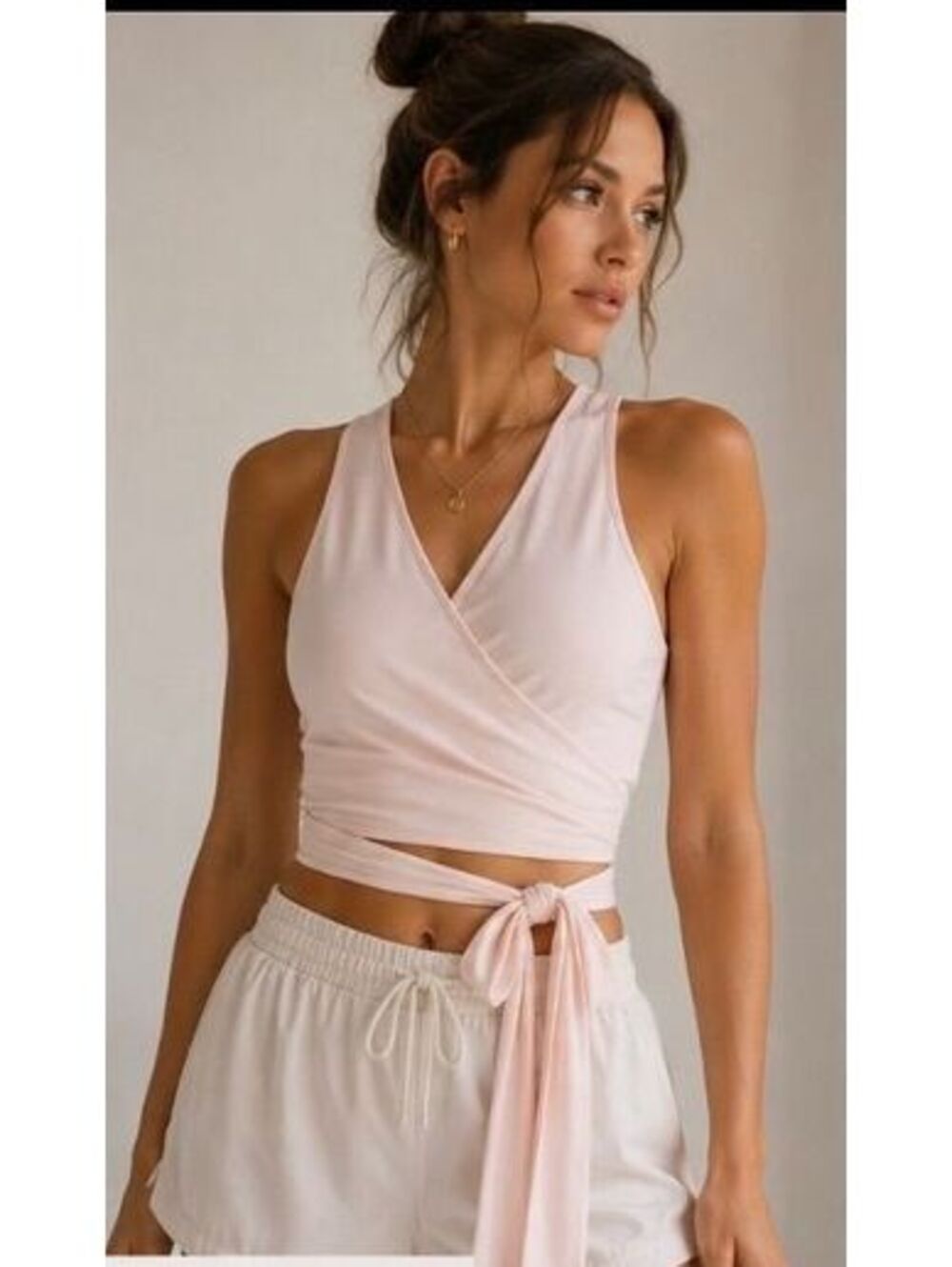 Free People Movement Pale Pink Wrap Crop Top, Size Small